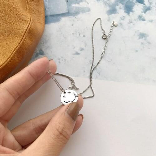 Trendy 925 sterling silver necklaces,Smile face,Clown face,Cute round pendant necklaces for women,link chain Party fine jewelry