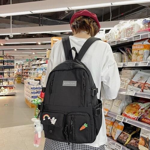 Summer Fashion Women Backpack Cute Pendant Solid Color School Bag For Girls Large School Backpack With Many Pockets 2021