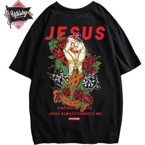 UPRISING Tshirts Men Hipster 2021 Summer Tops Tees Funny Jesus Aliens UFO Print Short Sleeve T Shirts Hip Hop Casual Streetwear