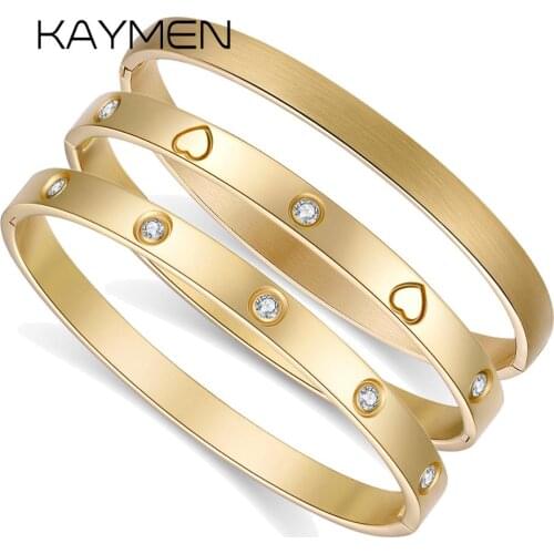 KAYMEN Real 316 Stainless Steel Love Friendship Bangle Cuff Bracelet for Women Men, Unisex Titanium Steel Statement Bangle 3300