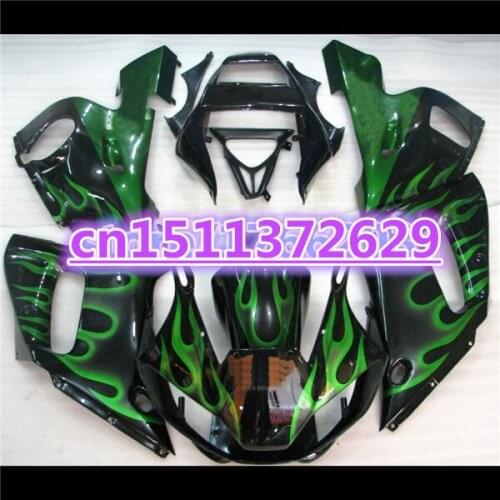 Fairing kit for YZF-R6 98-02 YZF R6 98 99 00 01 02 green flames in black ABS fairing parts YZF 600 R6 1998 99 00 01 2002 D