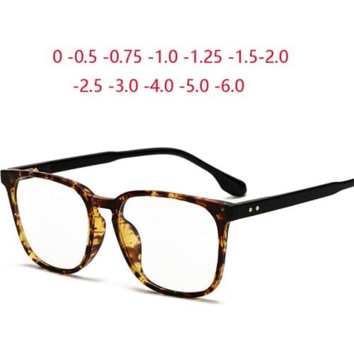 0 -0.5 -0.75 To -6.0 Blue Light Blocking Leopard Frame Square Myopia Glasses Finished Women Men TR90 Prescription Spectacles