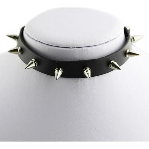 2021Punk Men Women Unisex Faux Leather Round Spike Rivet Collar Studded Choker Necklace Body Birthday Party Gift Chocker Jewelry