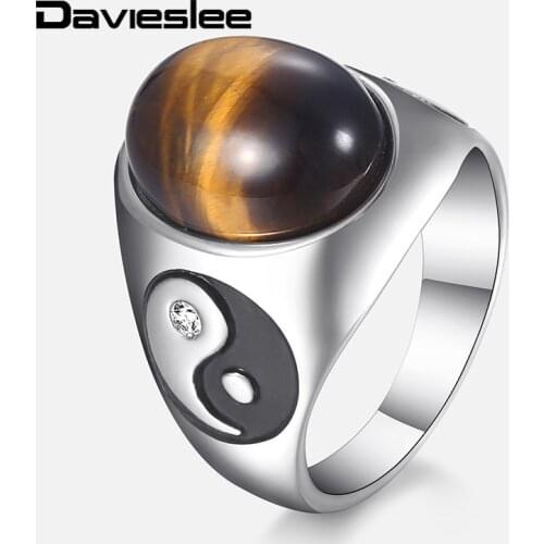Engagement Rings For Men Tiger Eye Natural Stone Yin Yang Tai Chi 316L Stainless Steel Ring Vintage Jewelry Dropshipping LHR437