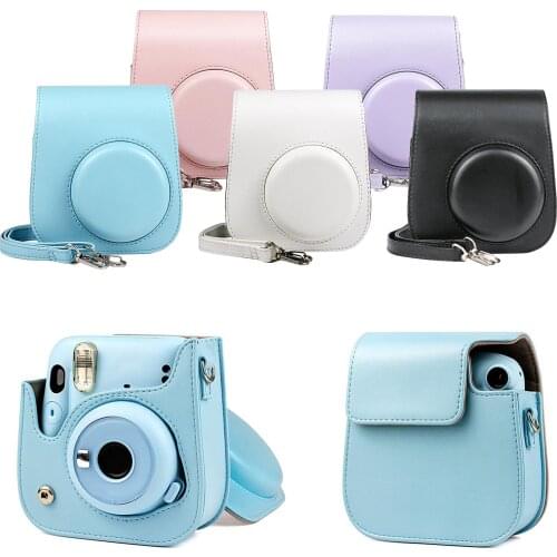 Portable Instant Camera Case Bag Holder PU Leather with Shoulder Strap Compatible with Fujifilm Fuji Instax Mini 11
