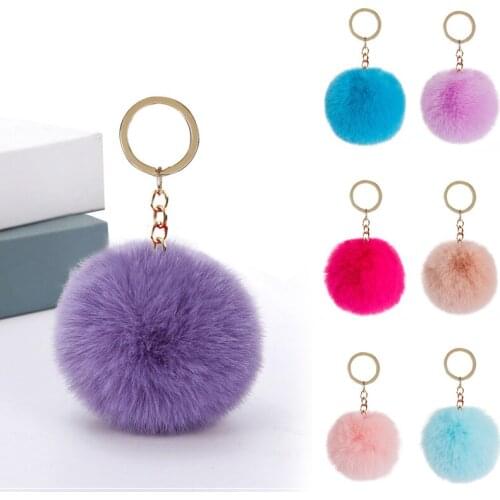 Fluffy Fur Pom Pom Keychain Soft Faux Rabbit Fur Ball Car Keyring Pompom Key Chains Key Holder Women Bag Pendant Jewelry Gifts