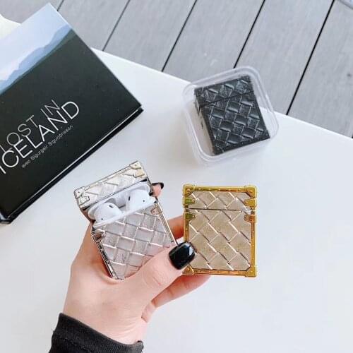 Luxury brand metal frame weave pattern Bluetooth wireless headset set soft cover For Airpods Earphone Protective Shockproof case