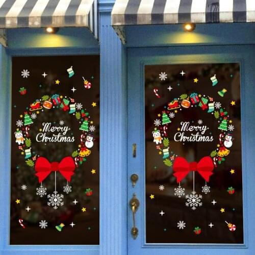 Christmas window garland decoration restaurant shop window glass sticker shopping mall holiday scene decoration door paste