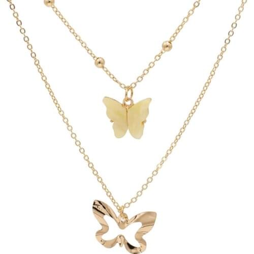 Cute Butterfly Choker Necklace for Women Double Layers Statement Necklace Korean Fashion Necklace Jewelry Gifts