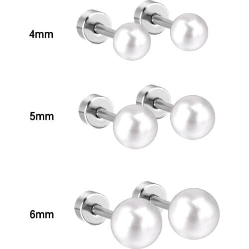 LUXUSTEEL 3Pairs Box Earring Sets Stainless Steel 4mm/5mm/6mm Imitation Pearl Twist Stud Earrings Collier Family Sets 2Wedding