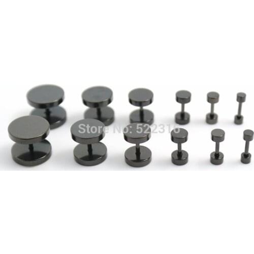 40pcs mix lots stainless steel round fake ear plugs anodized black color cheaters studs earrings illusion ear studs