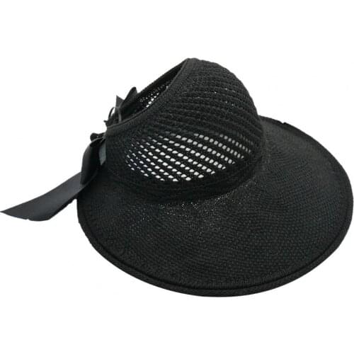 Summer Women Sun Visor UV Protective Anti Ultraviolet Bowknot Wide Brim Foldable Straw Hat Cap for Outdoor