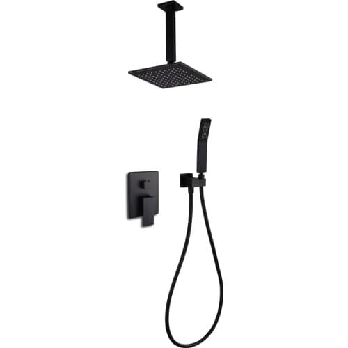 Quality Brass Black Bathroom 8" Rain Shower Head Faucet Ceiling/Wall Mounted Shower Arm Diverter Mixer Handheld Spray Set