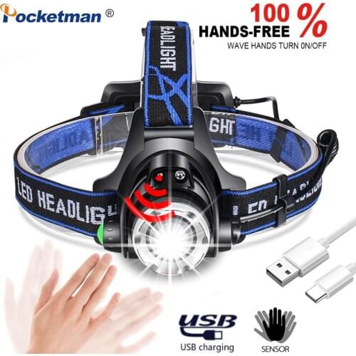 80000LM LED Headlamp Body Motion Sensor T6/L2/V6 Zoomable Led Head lamp Flashlight Torch Headlight Lanterna light for Camping