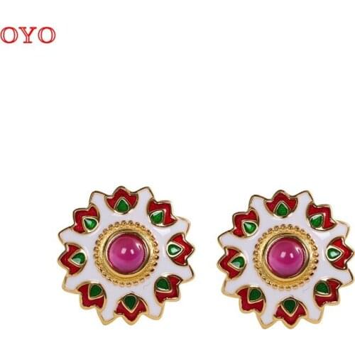 Ethnic style earrings s925 silver jewelry enamel red corundumearrings