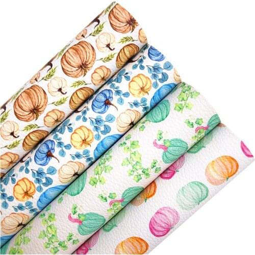 Halloween Pumpkins Printed Synthetic Faux Leather Vinly Fabric Sheets with Felt Backing Leather For DIY Bows 21X29CM R298A