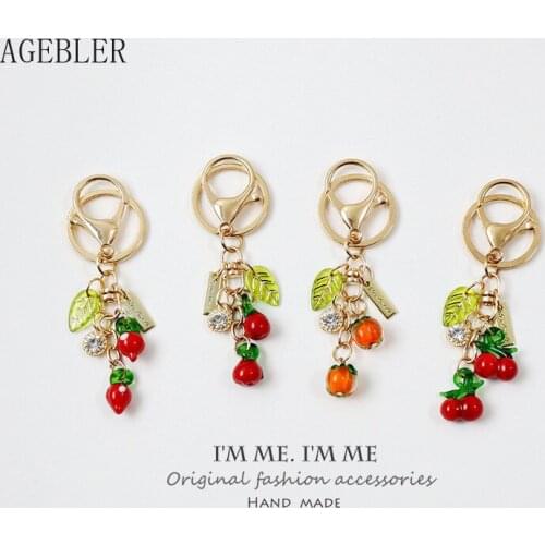 Persimmon Strawberry Keychain Coloured Glaze Gift Airpods Fruit Bag Pendant Car Keychain Mobile Phone Lanyard Cute Keyring