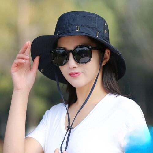 Wide Brim Waterproof Bucket Hats for Men Women Summer Outdoor UV Protection Wind Rope Bonnie Hat Hunting Hiking Fishing Sun Hat
