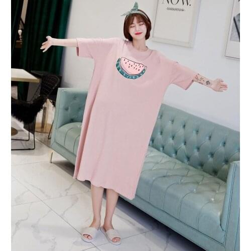 Sweet Girl Cartoon Nightgown Oversize Cotton Lingerie Nightdress Loose Female Night Gown Sleeping Dress Cute Sleepwear Homedress