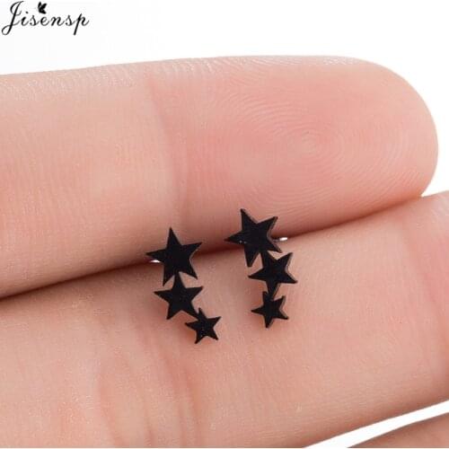 Jisensp Women Golden Stainless Steel Cute Stud Earrings Tiny Star Earrings Minimalist Jewelry Geometric Earings Women Kids Gift