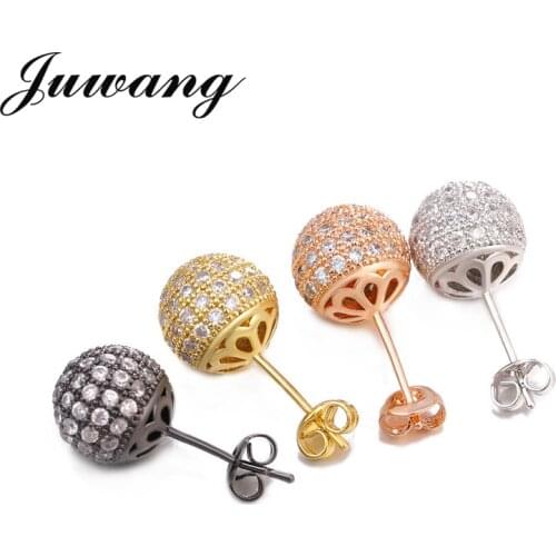 JUWANG 4 Color Brilliant Minimalist Stud Earrings for Women AAA Gorgeous Geometric Zircon CZ Pave Korean Bella Oorbellen Earing