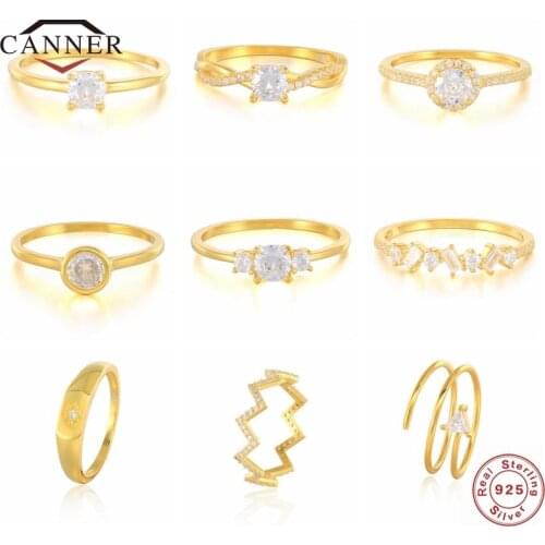 CANNER 100% 925 Sterling Silver Ring for Women Zircon Crystal Diamond Finger Rings Silver 925 Jewelry Wedding Anillos Gifts