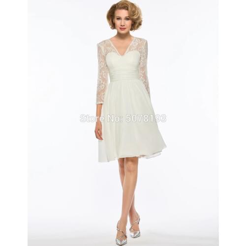 10257 ivory Fashion V-neck natural A-line above-knee lace&30-D chiffon short homecoming dresses/formal gowns free shipping