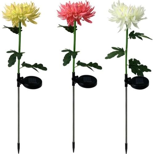 3 Pack Solar Chrysanthemum Lights, Waterproof LED Outdoor Garden Flowers Stake Light, Outside Lighting Ornaments