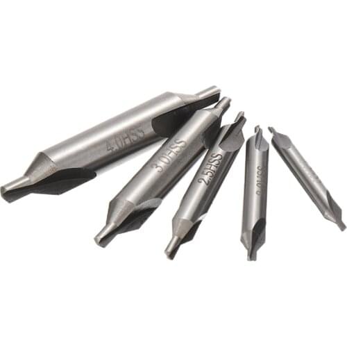 5pcs HSS Combined Center Drills Countersinks Angle Bit Set 1/1.5/2/2.5/3/5mm Metal Drill Bit Pilot Bit Industrial Tool