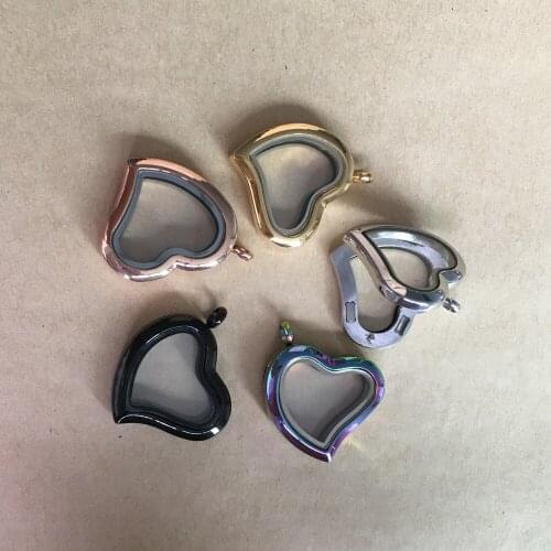 5pcs Top Quality Heart Floating Glass Living Memory Locket Stainless Steel Magnetic Closure Locket Pendant DIY