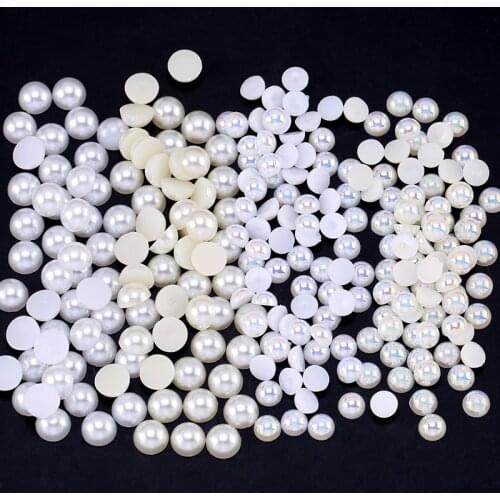 White/Beige AB Half Pearls beads imitation ABS plastic Flatback Pearls Stick On Clothing/Hair Clip DIY Art Jewelry Accessory