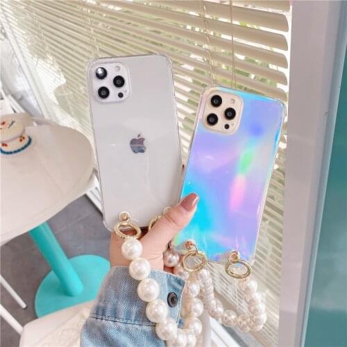 For iPhone 12Pro 11Pro MAX Wrist chain case For iPhone 11 ProMax 7 8 Plus XR XS 12 Mini SE 2020 Bling Pearls Bracelet Cases
