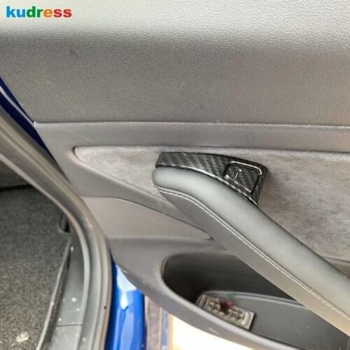 For Tesla Model 3 2018 2019 2020 2021 Carbon Fiber Style Inner Door Lock Button Switch Frame Cover Trim Car Accessories 8pcs