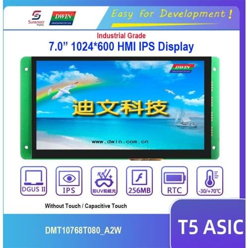 Dwin T5 HMI Display, 7.0" 1024X600 DMT10600T070_A2W RS232 RS485 IPS LCD Module Screen with Capacitive Touch Panel