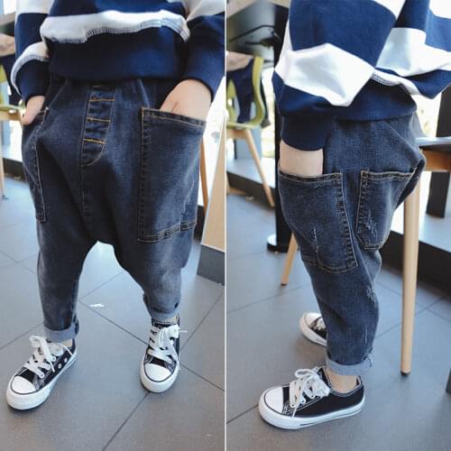 2 3 4 5 6 Years Boys Jeans Fashion Big Pocket Harem Pants Spring Autumn Trousers Elastic Waist Denim Pants Kids Boy Pants Jeans
