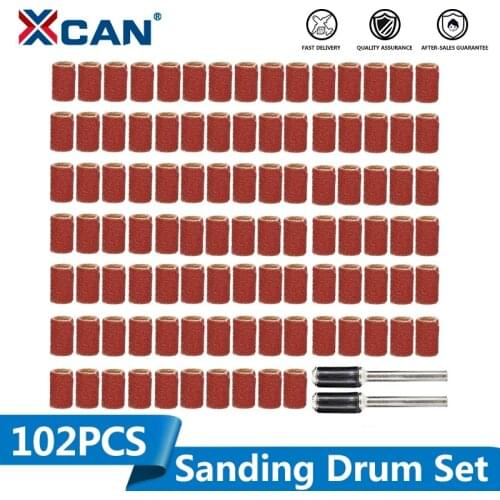 XCAN Rotary Tools 102pcs 120# Sanding Bands Set With 6.35mm Mandrels Nail Electric Drill Machine Grinding Sand Ring Bit