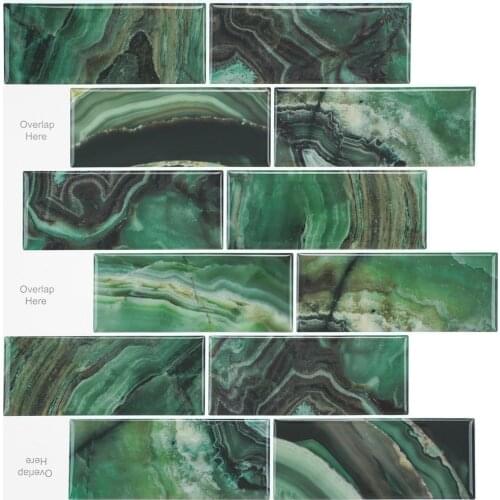 3D Epoxy Wall sticker 6 Sheets 12X12inch Self-Adhesive Peel and Stick Kitchen Backsplash 3D Wall Panel Stick on Backsplash Green