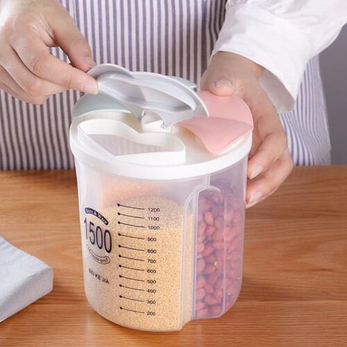 Kitchen Sealed Storage Box Cereal Dispenser Food Storage Tank Rotating Dry Food Cups Container Case Flour Grain Storage Bottle
