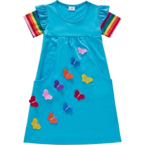 Summer baby girl dress vacation cartoon casual girl dress 100% cotton butterfly applique straight tube girl princess dress
