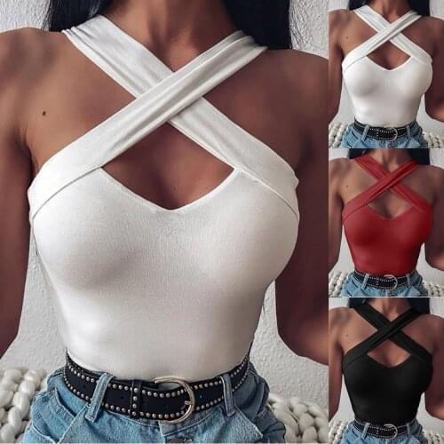 New Fashion Women Sexy Tank Top Beach Fashion Cross Sleeveless Solid Vest Blouse Hollow Shirt Tops Casual Vest Tops топ