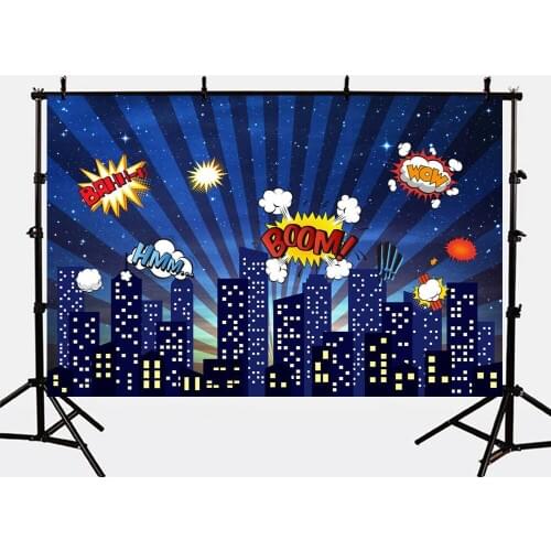 Mehofoto Superhero Photo Backdrop for Photography Studio Buildings Background Lighting Modern City Kids Birthday G-153