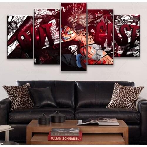 Home Decor Modular Canvas Picture 5 Piece Black Clover Asta Animation Poster Wall For Home Canvas Painting Poster