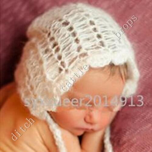 Mohair hat Photography clothing Hand knits baby mohair hollow-out lace cap Newborn photography props