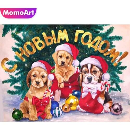 MomoArt 5D DIY Full Square Diamond Painting Dog Cross Stitch Diamond Embroidery Sale Animal Christmas Decorations