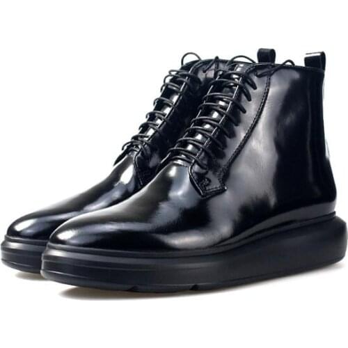 Winter New Fashion Lace up Black casual short Men boots Genuine Leather breathable High Quality increase Ankle Mens Boots