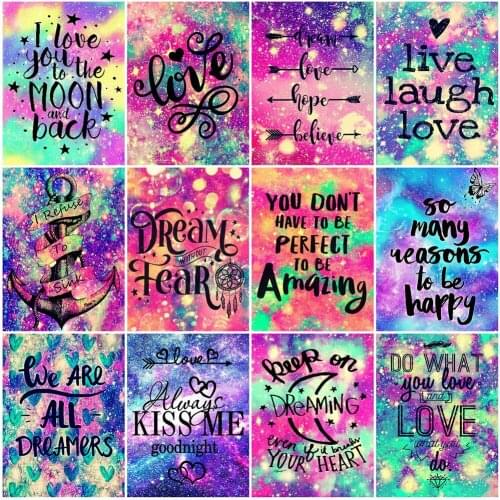 Huacan 5D DIY Diamond Painting Text Starry Sky Diamond Mosaic Cross Embroidery Kit Cartoon Creative Hobbies Home Decoration