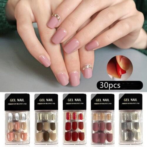 30pcs/set full-cover fake nails square head short wearable removable wear-resistant matte polished nail art stickers supplies