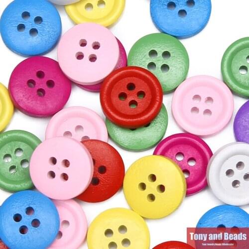 Natural Random Assorted Round 4 Hole Wood Sewing Button Craft/trim 15 20 25MM Pick Size For Jewelry Making WB3