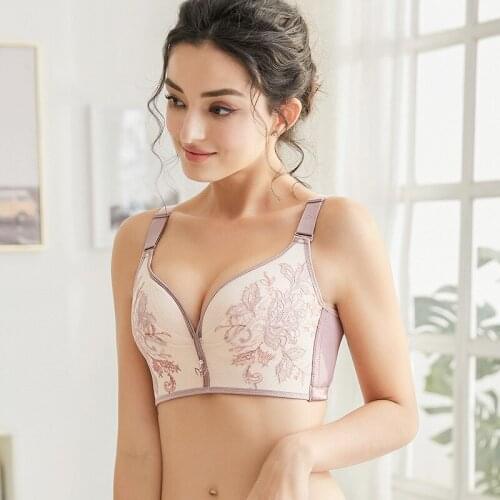 New Large Size Exquisite Embroidered Bra Plus Size Women Gorge Push Up Thin Full Cup Bust Underwear Light Color X35