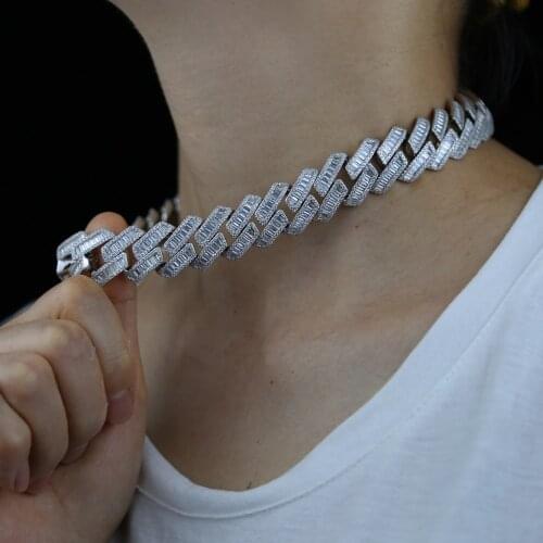 New arrived wholesale Heavy Chunky 19mm Cuban Rapper Necklace Hip hop Gold Silver Color Baguette Cubic Zirconia CZ Jewelry